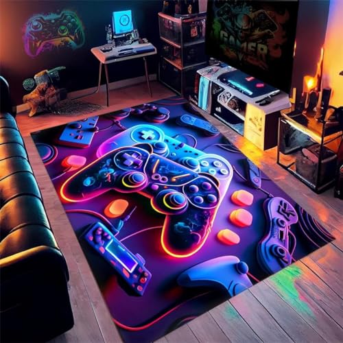 Alfombra Habitacion Juvenil Niños Alfombra Gamer Suelo 3D Neón Hip Hop Multicolor Graffiti Gamepad Gamer Hombres Adolescente Alfombras área Salón Infantil Videojuego Rug Mat (Navy,100x150cm)