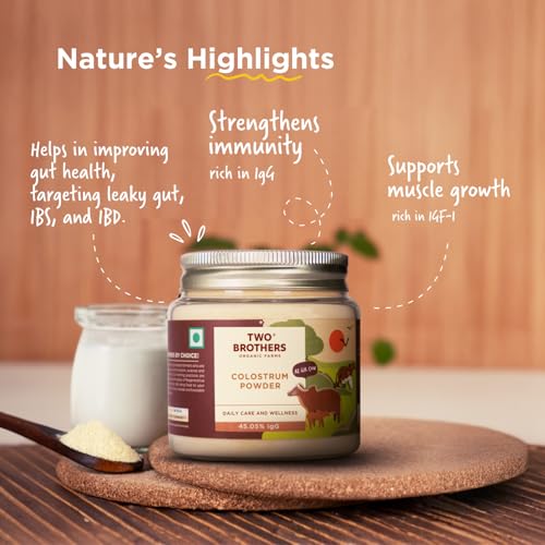 Image of Two Brothers Organic Farms Colostrum Powder | Desi Gir Cow Colostrum | Health Supplement for Supporting Immunity, Digestion, & Overall Health | No Added Preservatives | Desi Gir Cow Colostrum Milk (100G)
