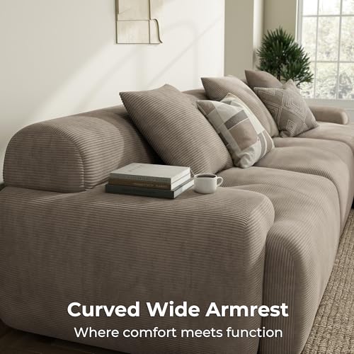 Image of LIKIMIO LumiCord 118 inch Tufted Modular Sectional Sofa, Modern U-Shaped Boneless Couch for Living Room, 26.8 inch Deep Seat, 18.1 inch High Seating, 15 inch Wide Armrest, Corduroy, Light Brown