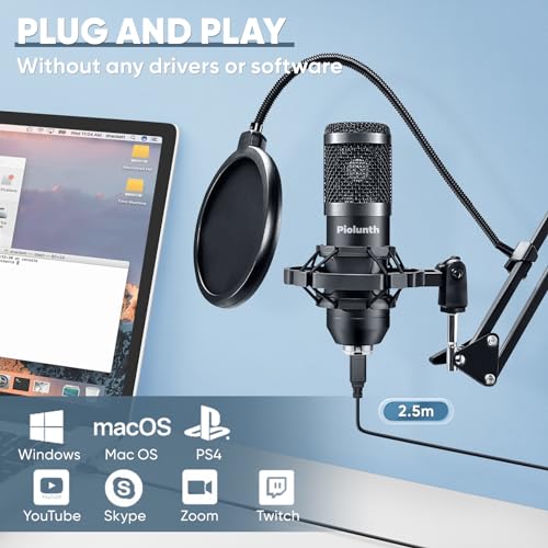 Microfone USB, kit de microfone cardioide profissional 192 kHz/24 bits Plug & Play PC com chipset av