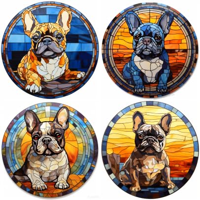 4 Pcs French Bulldog Ceramic Coasters for Drinks Absorbent Round ...