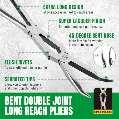 Image of SK 13'' Long Needle Nose Pliers, Double Compound 45 Bent Nose Pliers