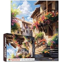Italy City Street Flowers Jigsaw Puzzles for Adults Flowers Town Puzzle-1000 Pieces Challenging Puzzle Perfect for Game Nights DIY Home Wall Decor 27" x 20"inch
