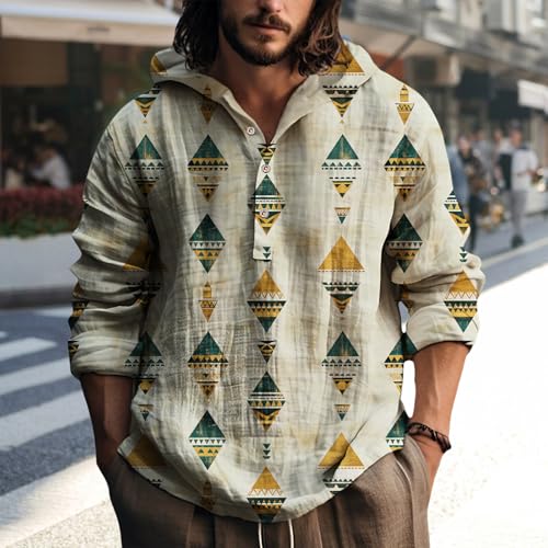 LOAIHA Men's Geometric Print Hoodie Lightweight Pullover Long Sleeve Relaxed Fit Beach Festival Shirt Spring Fall2