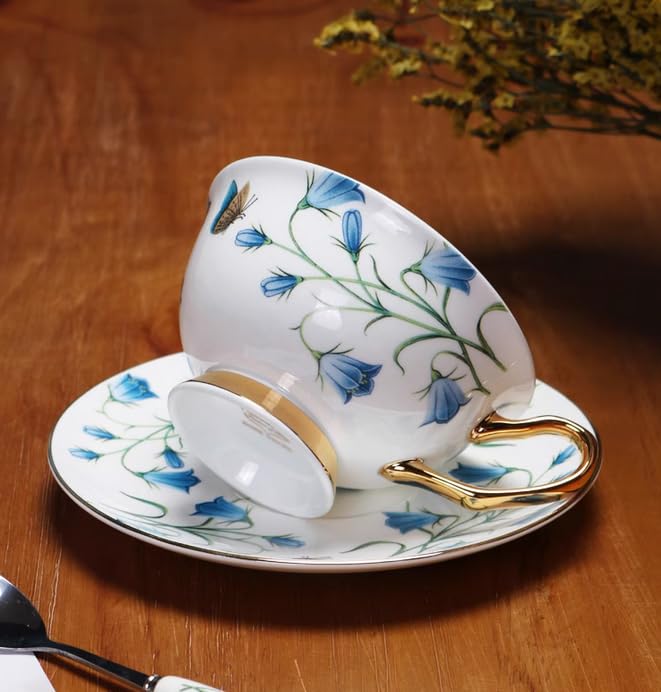 Set di tazze e piattini da caffè e tè in ceramica con fiori di phalaenopsis blu set di tazze e piattini da caffè in ceramica piatto per tazza da latte e succo regalo di compleanno per ufficio e casa