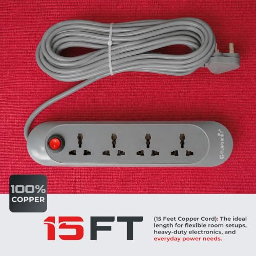 Image of Sonic 15 Foot 4-Socket Extension Board - 10A 240V with Wall Hanging | Heavy-Duty Thick Copper Cord Power Strip, Multi-Plug Extension Box & Spike Guard