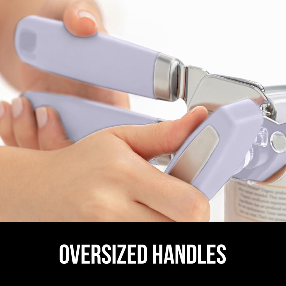 The Original GORILLA GRIP Heavy Duty Stainless Steel Smooth Edge Manual Can Opener and Bottle Openers, Soft Handle, Rust Proof Oversized Handheld Easy Turn Knob, Multifunctional Kitchen Tool, Lavender