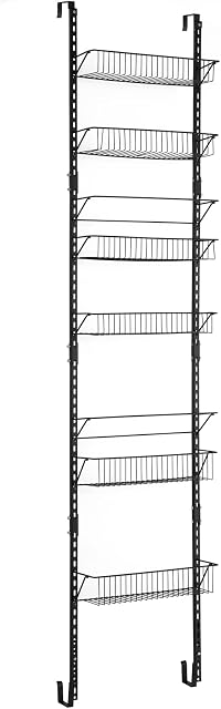 TANGZON 6 Tier Over the Door Pantry Organizer, Wall Mounted Adjustable Metal Wire Baskets with Hooks, Hanging Spice Jar Rack for Kitchen, Bedroom & Bathroom, 43 x 13 x 206cm