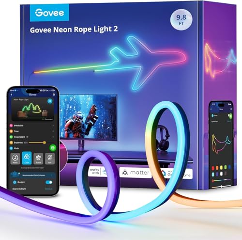 Govee Neon Rope Light 2, RGBIC LED Strip 3m Mit Form-Mapping, DIY Design, Matter-Kompatibel, Alexa & Google Assistant, für Gaming Schlafzimmer Wanddekoration, Schwarz