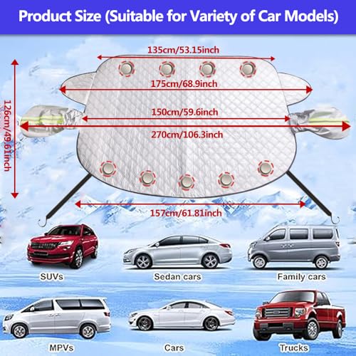 Image of 5-Layer Car Windshield Cover for Ice and Snow, 62x50 in Windshield Ice Snow Cover with 9 Hidden Magnets, Large Windshield Cover Fits for Almost All SUV, Truck, Sedan, Van