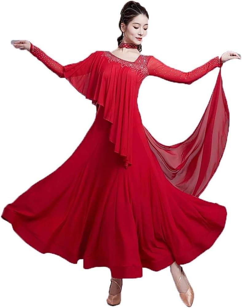 Ballroom Dance Dresses for Women Printed Waltz Flamenco Competition Costume Velvet Modern Dress
