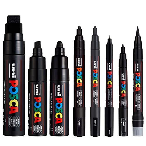 Posca Juego de rotuladores en negro, 8 unidades (PC-17K, PC-8K, PC-7M, PC-5M, PC-3M, PC-1M, PC-1MR, PCF-350)
