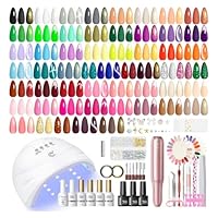 83 PCS Gel Nail Polish Kit with Drill U V Light, 56 Colors Gel Polish Nail Kit All Seasons Colors with Cat Eye Nail Polish Matte/Glossy Glitter Base Top Coat Manicure Tools Gifts for Women
