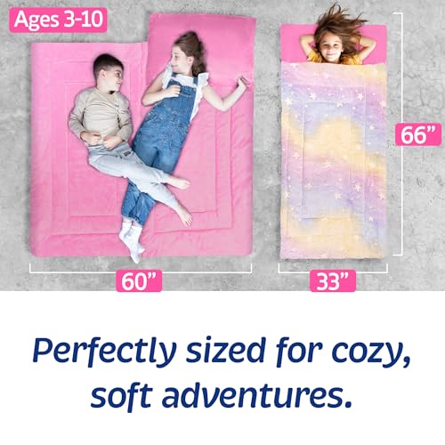 kids sleeping bag for boys amp girls - glow in the dark for ages 3 large with pillow pocket extra soft toddler blanket 6634 x 3334