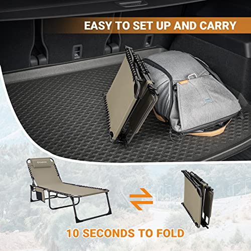 Kingcamp 5-Position Folding Lounge Chairs For Outside, Adjustable Patio Chaise Lounges For Lawn, Beach, Pool And Sunbathing, Portable Heavy-Duty Camping Reclining For Outdoor With Pillow (1, Beige) #TOP5
