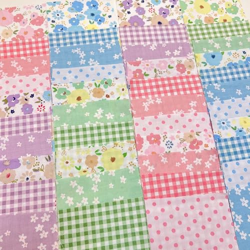 Image of Cotton Fabric DIY Making Supplies Quilting Patchwork Fabric Fat Quarter Bundles DIY for Quilting Cotton Patchwork Cushions (42pcs pinkgreen, 9.8 inch x 9.8 inch)