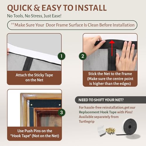 Image of TurtleGrip Magnetic Door Mosquito Net Curtain with New Leaf Design | Full Frame Hook & Loop for Main, Bedroom, Kitchen & Balcony Doors (210x105 cm, Forest Green) | Measure Before Ordering
