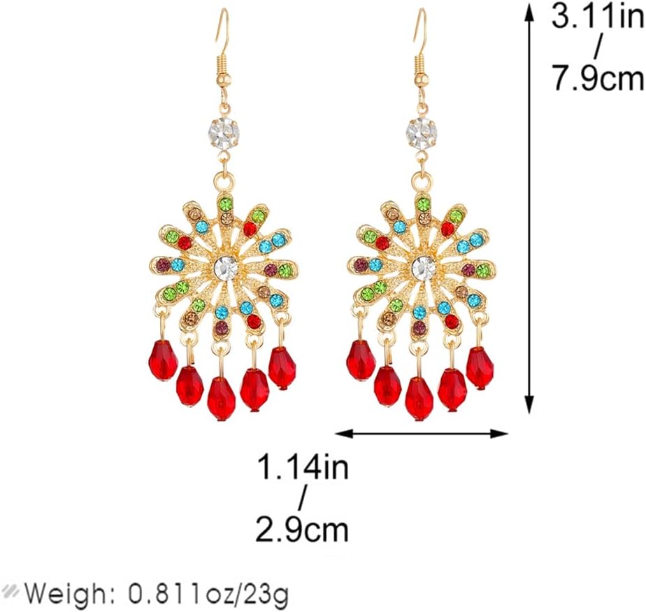 Vintage Ethnic Style Colorful Crystal Flower Lightweight Dangle Drop Earrings Bohemian Petals Tassels Teardrop Floral Earrings for Women - Image 2
