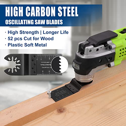Comoware 52 Pcs Oscillating Tool Blade - 1-3/8” Multi Tool Blades Kits Universal Oscillating Saw Blades, Fine Tooth Multitool Blades, Quick Release Saw Blades For Wood/Plastic/Soft Metal Cutting #TOP2