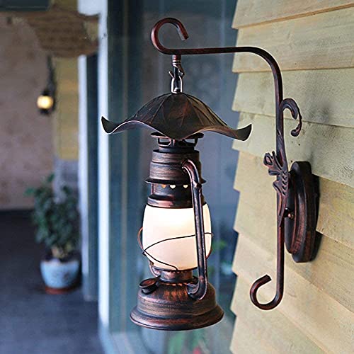 Lanterne retro E27 applique murale vintage fer forge verre noir jardin - 5