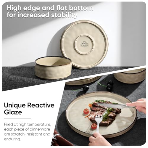 Homikit 12 Piece Dinner Sets, Reactive Glaze Plates and Bowls Set for 4 People, Elegant Dinnerware Stoneware for Kitchen Dinner Camping, Scratch Resistant, Dishwasher & Microwave Safe, Desert Khaki - Image 5