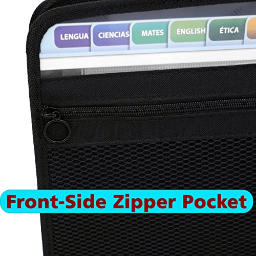 Image of NISUN 13 Pocket Expanding File Folder with Sticky Labels, Letter /A4 Paper Accordion File, Document Organizer with Zipper Closure, Certificate File Holder for School Home Office (Black, 33 * 4 * 25cm)