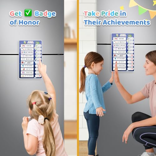 Image of Upgraded 2 in 1 Bedtime /Morning Routine Chart - Magnetic Chore Chart for Toddlers, Cute Visual Schedule Board for Home, Kids Checklist to Do List ADHD Tools