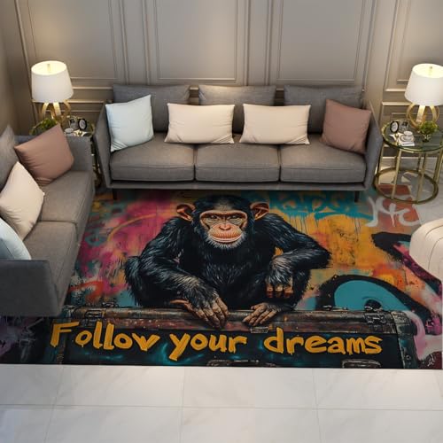 Tapis graffiti monkey 90x150cm lavable pour salon et bureau
