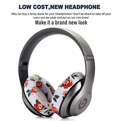 Almohadillas de repuesto para auriculares Beats Studio 2 y Studio 3, almohadillas con espuma viscoelástica y cuero proteínico suave — Blanco floral miniatura 2