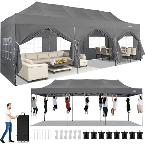 Image of COBIZI 10x30 Heavy Duty Pop Up Canopy Tent with 8 Sidewalls, Gray