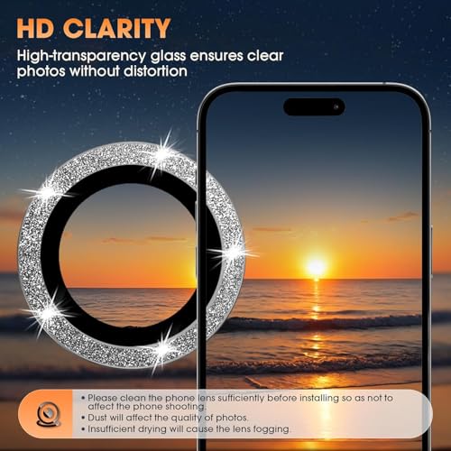 Image of CLITZ for iPhone 16 Pro /16 Pro Max Camera Lens Protector Bling Individual Metal Glitter Ring 9H Hardness Scratchproof Protector, Stylish Phone Accessories, Case Friendly (Titanium grey Glitter)