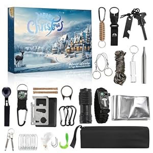 Survival Adventskalender 2025 Für Männer，24 Tage von Geschenk Weihnachten,Adventskalender Weihnachten，Notfallausrüstung Geschenk für, Camper und Überlebenskünstler