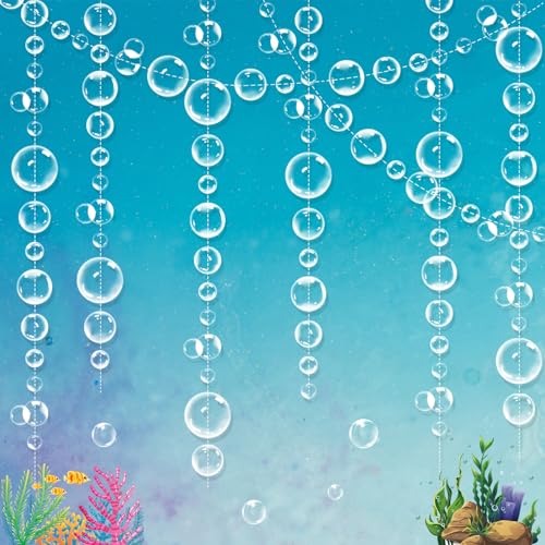 White Bubble Garland Decorations Transparent Under The Sea Ocean Mermaid Birthday Party Decorations Hanging Streamer Banner Backdrop Wall Photo Props Decor (Pack of 6)