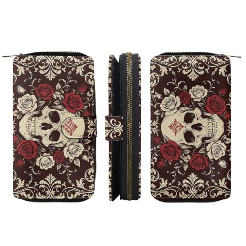 Image of COEQINE Ladies Wallets Pink Leopard Heart Black Printed Leather Phone Long Clutch Purses Check Coin Change Holder