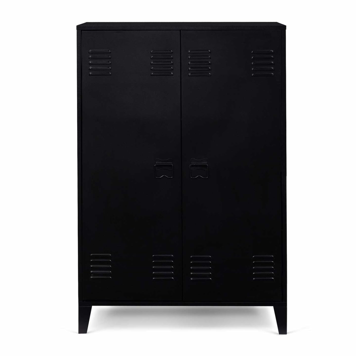 IDMarket – Armario bajo ESTER de 2 puertas de metal negro, diseño industrial