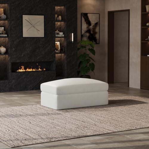 Image of Novilla Deep Seat Modular Sectional Sofa, Removable Washable Covers, Cloud Couch Chenille Boneless Sectional Couch Beige, No Assembly Required, Ottoman