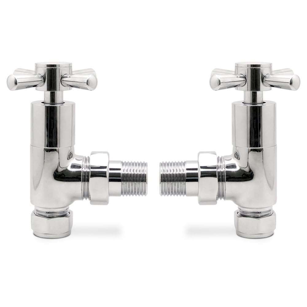 Angled Chrome Cross Head Traditional Radiator Towel Rail Valves