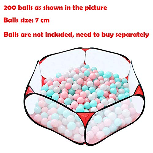 Jacone Portable Cute Hexagon Playpen Children Ball Pit, Indoor and Outdoor Easy Folding Ball Play Pool Kids Toy Play Tent with Carry Tote (Black and Red) - Thumbnail 6