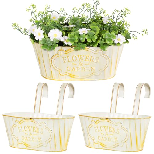 BOOMTOP 2pcs Maceta Colgante Metal con Doble Gancho Extraíble, Maceta Grande Cubo Flores, Cubo Macetero, Maceta Cubo Planta para Jardín Pared Balcón Valla Hogar Patio Exterior Interior Decoración