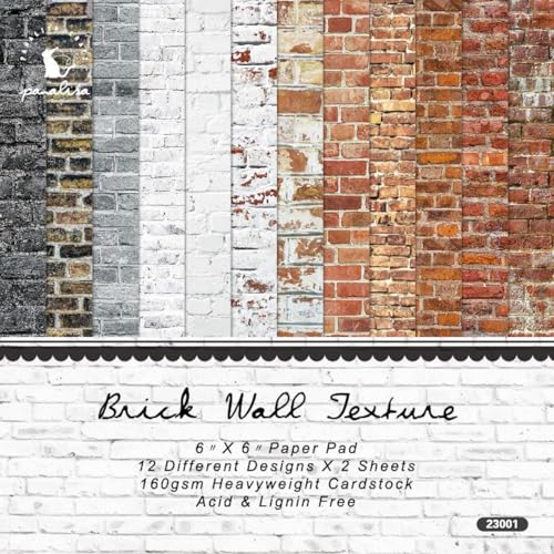 DESEACO 6x6 Brick Wall Texture Scrapbook Paper Pad | 24 Sheets (12 Designs) 160gsm Cardstock | Realistic Red, Whitewashed & Gray Brick Patterns for Dioramas, Dollhouses, Junk Journals & Crafts