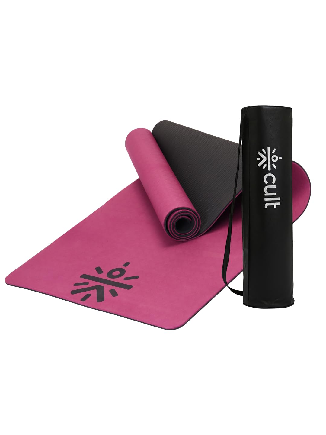 CULT TPE Yoga Mat 6mm with Carry Bag & Strap | Anti-Slip, Sweat Resistant, Lightweight & Durable Exercise Mat for Yoga, Pilates, Meditation & Home Workout – Purple Wine/Black
