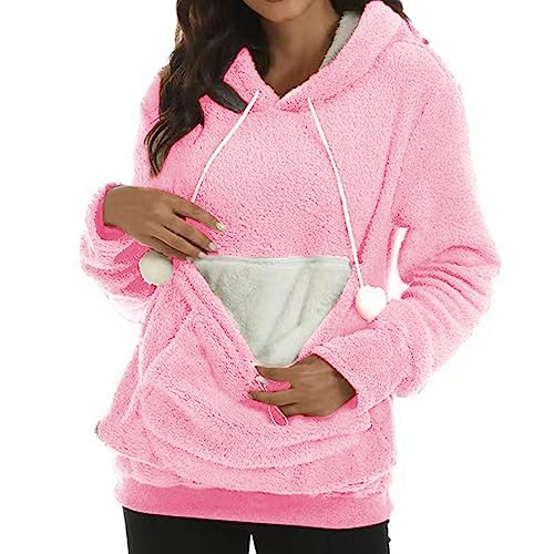 Pet Pouch Hoodie Damen - Pullover Mit Haustiertasche Für Katzen & Hunde