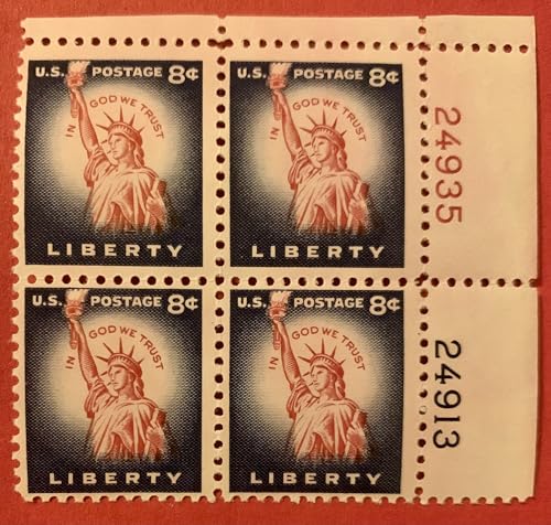 1041 - 1954 8c Statue of Liberty Postage Stamp Numbered Plate Block (4)