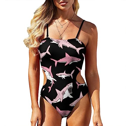 Bikini Shark Bathing Suit Women's Swimwear Cutout Swimsuit Tummy Control Swimsuits S