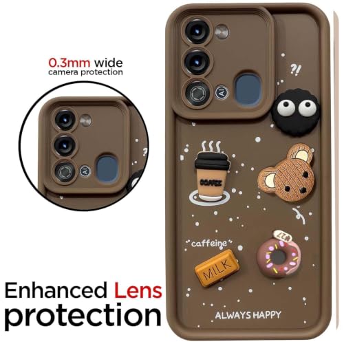 Image of Bintage Cute Fun Ball | Taddy Cartoon 3D Smiley Coffee Cup | Milk Donut | Full Protection Rubber Back Cover Compatible for Itel Vision3 Turbo - Brown