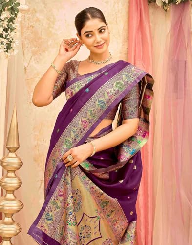 Image of SIRIL Women's Weaving Paithani Silk Saree With Unstitched Blouse Piece