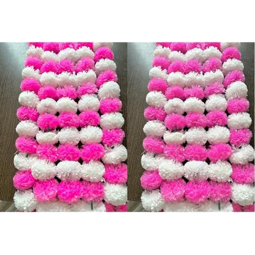 Image of SPHINX Artificial Marigold Fluffy Flowers Garlands for Decoration - Pack of 10 (White and Baby Pink)