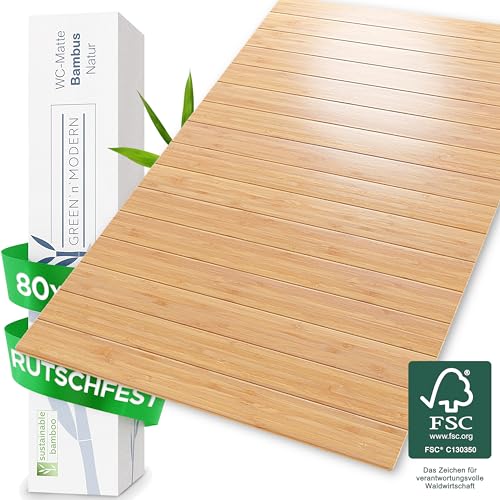 Green'n'Modern Badematte aus Bambus rutschfest 80 x 50 | Bambusmatte Badteppich Badezimmer | Holz...