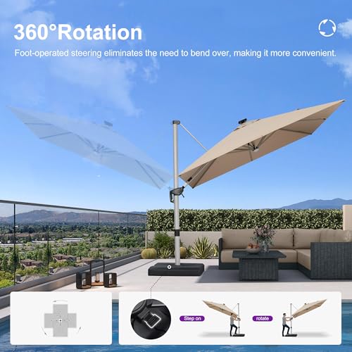 Image of PURPLE LEAF Cantilever Umbrella 9' X 12' Solar LED Light Patio Deck, Beige