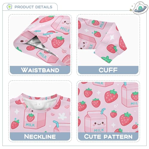 JUNZAN Strawberry Milk Cartoon Pink Big Girls Sweatshirts Hoodies Crewneck Hoodie for Boys Athletic 4T3